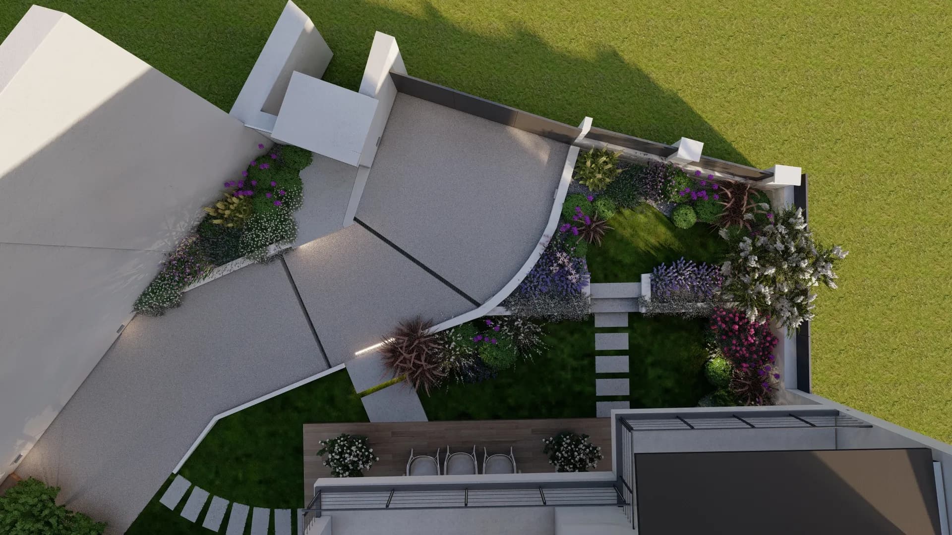 Pavimentazione carrabile e pedonale, percorsi, giardino